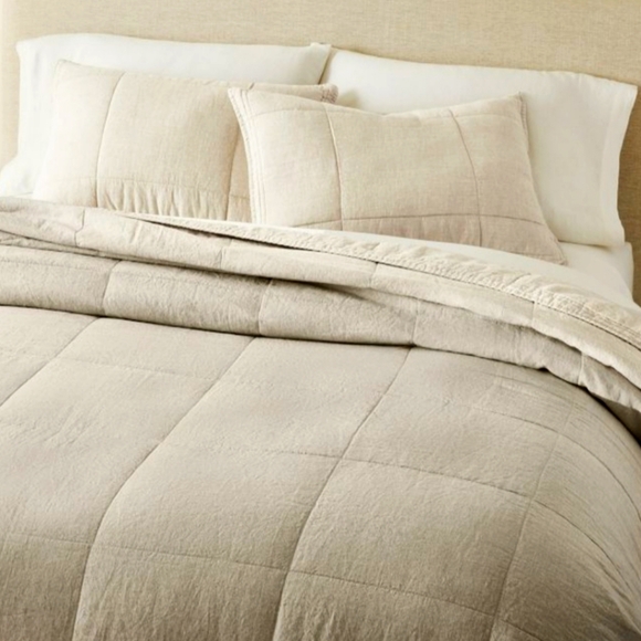 ❤️BUY 2 GET 1 FREE  West Elm European Flax Linen Box Stitch Quilt, Full/Queen - Picture 1 of 13